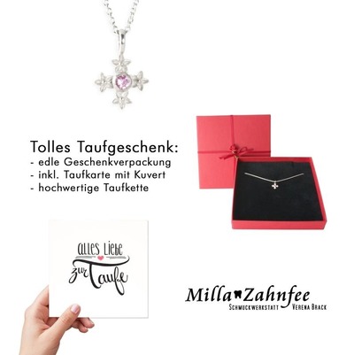 Taufgeschenk: Taufkreuz "Stern Blümchen", 925 Silber & Taufkarte von MillaZahnfee, Schmuckwerkstatt Verena Brack