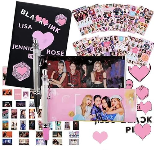 Kpop Geschenk-Set für Blink – 32 Lomo Karten, 1 Cartoon-PU-Notizbuch | 12 Blatt Aufkleber | 2 Lala Stifte | 2 Tattoo-Stick von 通用