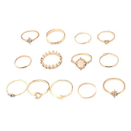 2022 13 Stück Retro-Mondring-Set Gold für Frauen Vintage-stapelbarer Bohho-Finger Legierungsstrassringe Retro-Mathematik-Ringschmuck Ringe Mit Eisernen Kreuz (Gold, One Size) von 2022