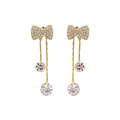 2022 Bow Drop Dangle Ohrringe für Frauen Statement Ohrstecker mit Zirkon Quaste Modeschmuck Bow Strass Quaste Ohrringe für Damen Hängende Ohrringe Silber (Gold, One Size) von 2022