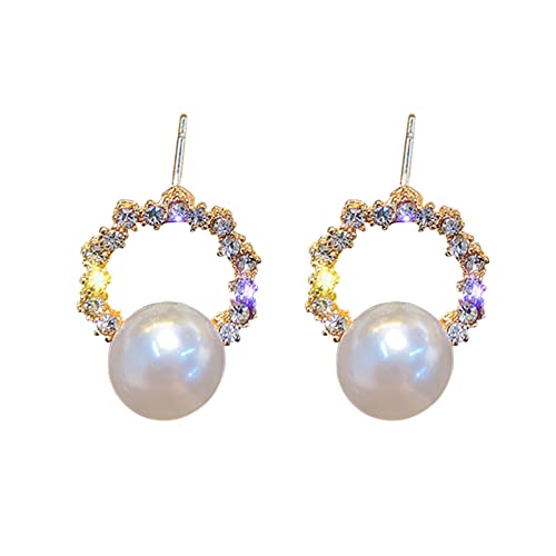 2022 Ohrringe geometrische runde kleine Perle einfache -Inlay-Ohrringe Ohrschmuck für Frauen und Nase Ohrringe (Gold, One Size) von 2022