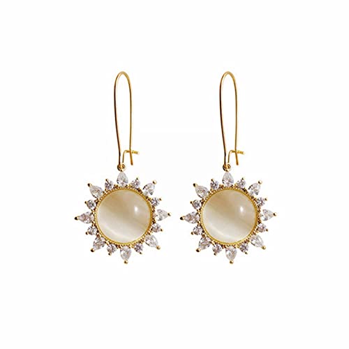 2022 Opal-Sonnenblumen-Ohrringe Schlanke Kristall-Sonnenblumen-Ohrringe für Frauen Pfau Ohrringe (Gold, One Size) von 2022