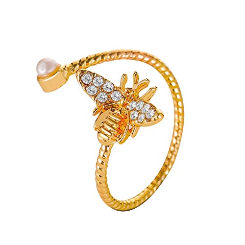 2022 Ring Frauen Frau Verstellbarer Bee-Little Designindex Perlen-Ring mit offenen Männliche Ringe (Gold, One Size) von 2022