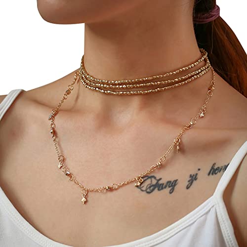 2022 Stern Geschichtete Halskette Anhänger Handgemachte Vergoldete Zierliche Gold Choker Geschichtete Halskette Bar Lange Halskette Für Frauen Blumen Ketten Hawaii (Gold, One Size) von 2022