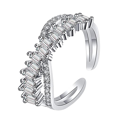 2022 Wunderschöne Eheringe Frauen Schmuck Weiß Ringe Schöner Ring Juwel Legierung Eingelegter Strass Weiblicher Ring Beliebter Exquisiter Ring Einfacher Modeschmuck Ringelflechte (Silver, One Size) von 2022