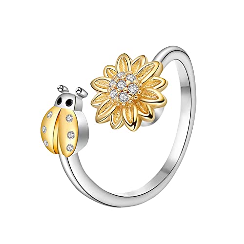 2022 to My Baby Ring Meditationsring für Frauen Ring Verstellbarer drehbarer Ring aus Sterlingsilber Verstellbarer offener Wickelring Ringelkleid Rot (Gold, One Size) von 2022