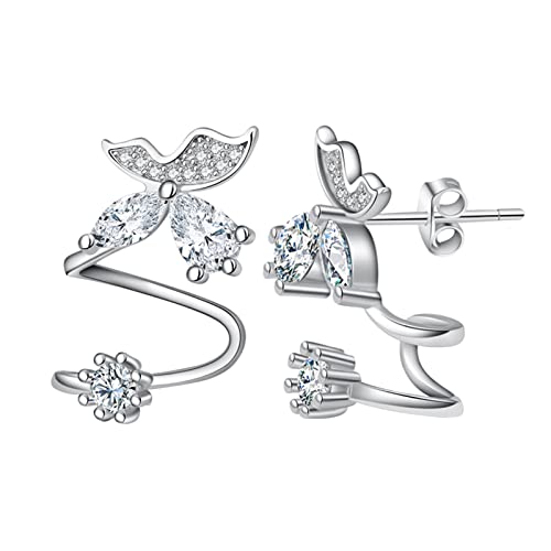 Schmetterlings-Strass-Ohrringe für Frauen Mädchen Schmetterlings-Strass-Ohrclip-Ohrringe dünne baumelnde elegante gebogene Strass-Ohrringe Hochzeits-Ohrringe für Frauen Statement (Silver, One Size) von 2022