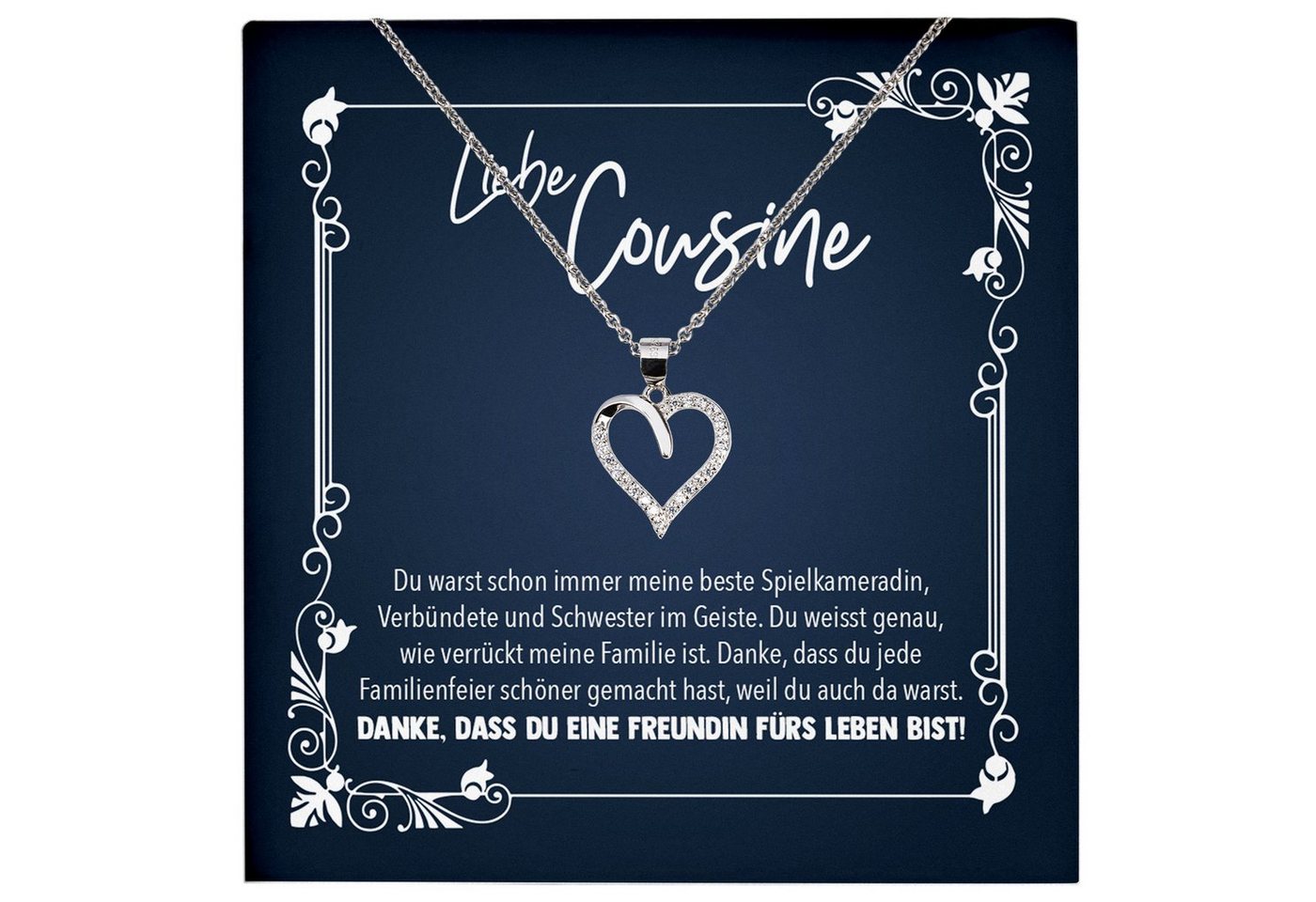 22Feels Schmuckset Cousine Geschenk Mädchen Frauen Geburtstag Schmuck Herz Halskette, Echt-Silber 925/000, Karte Made In Germany von 22Feels