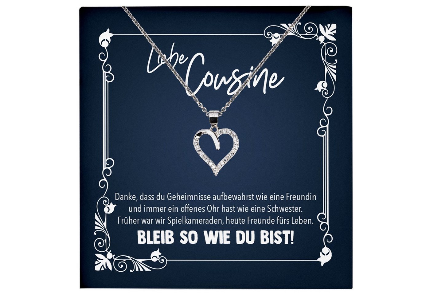 22Feels Schmuckset Cousine Geschenk Mädchen Frauen Geburtstag Schmuck Herz Halskette, Echt-Silber 925/000, Karte Made In Germany von 22Feels