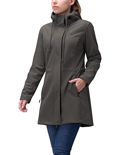 33,000ft Damen Softshelljacke Leichte Wasserdichte Regenjacke Lange Übergangsjacke Funktionsjacke Windjacke Atmungsaktive Softshellmantel mit Kapuze Regenmantel für Wandern Sporten, Grau 3XL von 33,000ft