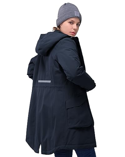 33,000ft Damen Wintermantel Lange Warme Winterjacke Parka Regenjacke Verdickene Funktionsjacke Mit Kapuze Übergangsjacke Outdoorjacke, Juwel Blau M von 33,000ft