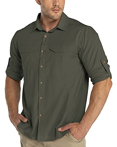 33,000ft Funktionshemd Herren UPF50+ UV-Schutz Langarm Hemd Atmungsaktiv Button-Down-Hemd Outdoor Sportliches Freizeithemd Angelhemd Für Männer Grün M von 33,000ft
