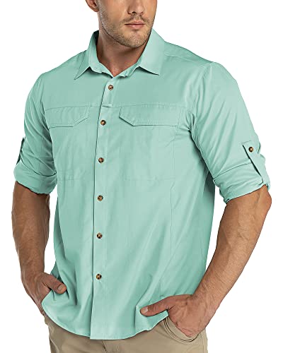 33,000ft Funktionshemd Herren UPF50+ UV-Schutz Langarm Hemd Atmungsaktiv Button-Down-Hemd Outdoor Sportliches Freizeithemd Angelhemd Für Männer Mintgrün 2XL von 33,000ft