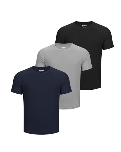 33,000ft Herren 3er-Pack Sport Tshirt Kurzarm Schnelltrocknende Atmungsaktive Shirt Regular Fit für Laufen Training, 3er-Pack: Schwarz+Gray+Navy Blau L von 33,000ft