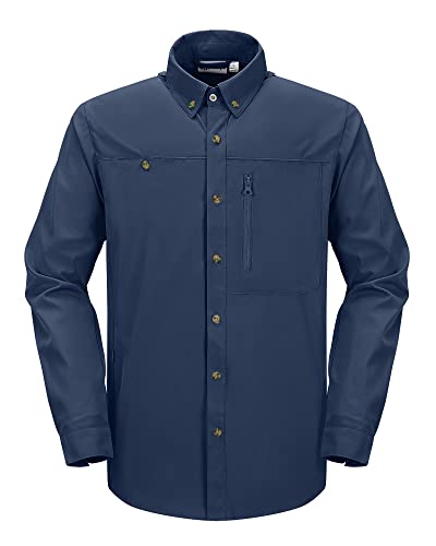 33,000ft Safari Hemd Herren Langarm Sportshemd UPF50+ UV Schutz Funktionshemd Atmungsaktiv Button-Down-Hemd mit Taschen für Wandern Angeln Reisen Navy Blau 2XL von 33,000ft