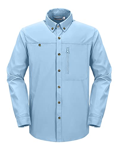 33,000ft Safari Hemd Herren Langarm Sportshemd UPF50+ UV Schutz Funktionshemd Atmungsaktiv Button-Down-Hemd mit Taschen für Wandern Angeln Reisen Hellblau 2XL von 33,000ft