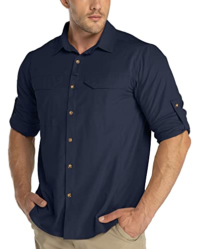 33,000ft Herren-Wander-Shirt, langärmelig, leicht, schnell trocknend, Sonnenschutz, UV-Schutzfaktor 50, Angelshirt, Outdoor, Safari, Reisen, Dunkelblau, XL von 33,000ft