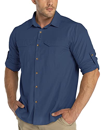 33,000ft Funktionshemd Herren UPF50+ UV-Schutz Langarm Hemd Atmungsaktiv Button-Down-Hemd Outdoor Sportliches Freizeithemd Angelhemd Für Männer Dunkelblau M von 33,000ft