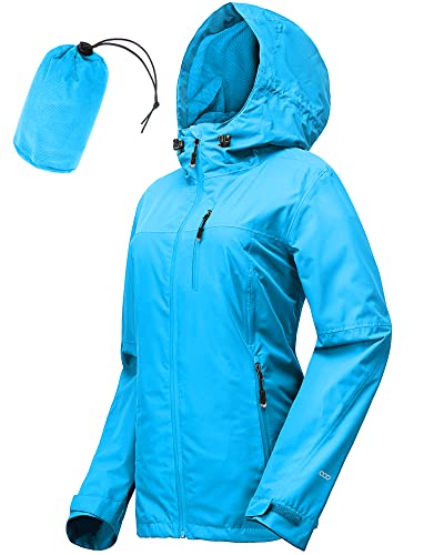 33,000ft Regenjacke Damen Wasserdicht Outdoorjacke Atmungsaktiv Herbst Übergangsjacke Leichte Jacke mit Kapuze Windbreaker zum Wandern Reisen Treking Fahrrad (Meerblau 34) von 33,000ft