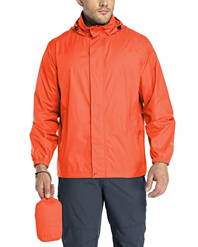 33,000ft Regenjacke Herren Leicht Wasserdicht Faltbare Regenmantel mit Kapuze Fahrrad Rain Windbreaker Windjacke Camping Outdoor Orange Rot M von 33,000ft