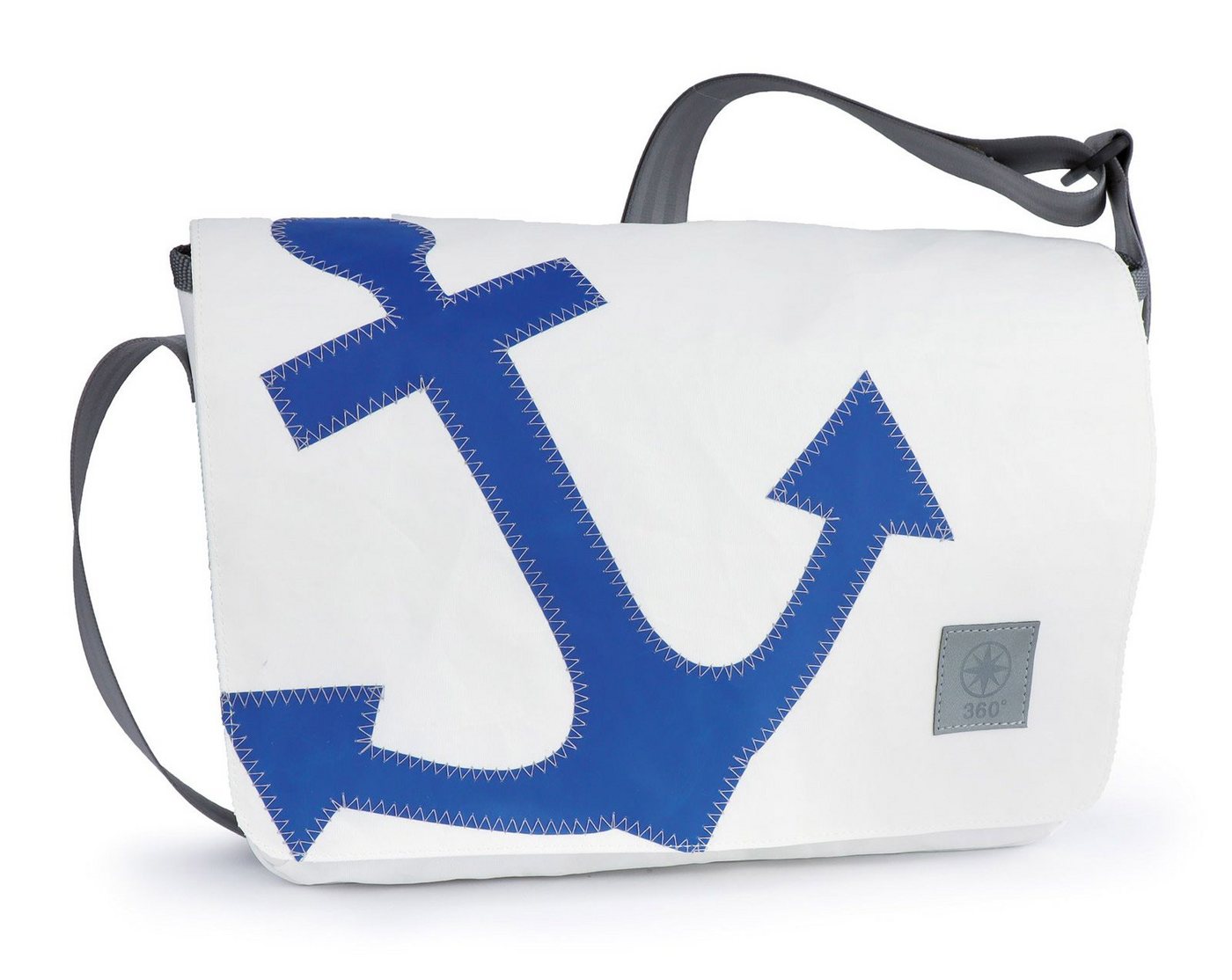 360Grad Laptoptasche Messengerbag 13 Zoll Weiß Anker Blau, Recycling Segeltuch von 360Grad