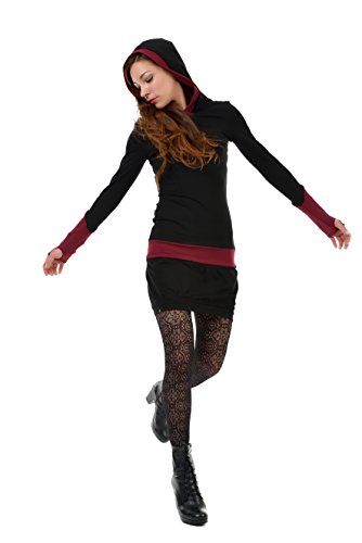 3Elfen Gothic Kleidung modisches Kapuzenkleid Ballonkleid Langarm Ballonrock Damen Kleidung schwarz weinrot Plus Size 4XL von 3Elfen