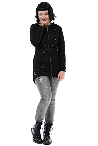 3Elfen Jacke Frauen mit Reißverschluss Sweatjacke mit Kapuze Übergangsjacke Damen Schmetterlinge schwarz - grau L von 3Elfen