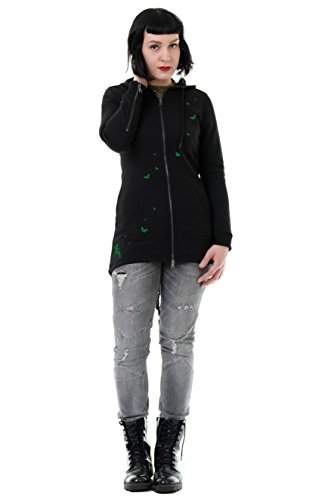 3Elfen Jacke Frauen mit Reißverschluss Sweatjacke mit Kapuze Übergangsjacke Damen Schmetterlinge schwarz - grün XL von 3Elfen