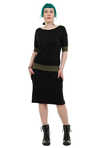 3Elfen Sommerkleider Knielang Fledermaus Kleid der Marke locker Jerseykleid - schwarz Oliv L von 3Elfen