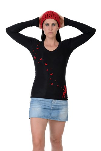 Longsleeve Damen/Schmetterlings T-Shirt Langarm Mädchen von 3 Elfen, schwarz rot XL, Langarmshirt von 3Elfen