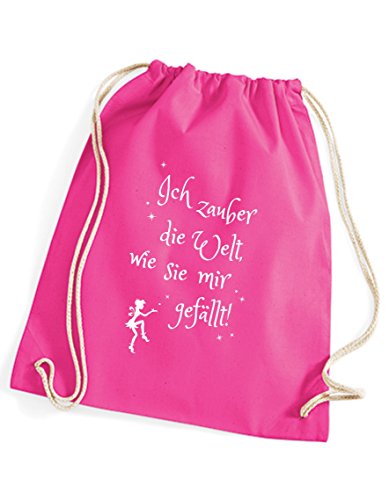 Spruch Ich zauber Mir die Welt Turnbeutel/Rucksack/Jutesack/Sportbeutel/Gymsack Bedruckt mit Motiv von 3 Elfen für Damen u. Mädchen - pink von 3Elfen