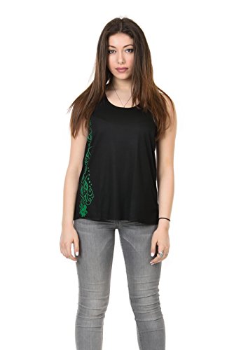 Trägertop Damen/Racerback T-Shirt locker mit Print Wald Ornament von 3 Elfen, schwarz grün XL Sommertop von 3Elfen