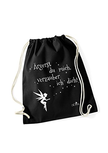 Turnbeutel Ärgerst du Mich, verzauber ich Dich Bedruckt/Rucksack mit Sprüchen/Freizeitbeutel/Gymsack mit Spruch von 3 Elfen - Statement Spruch Beutel - schwarz von 3Elfen