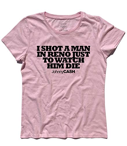 3styler Damen T-Shirt Folsom Prison Blues - I Shot A Man in Reno Just To Watch Him Die - Johnny Shirt - Linie Classic - 100% Baumwolle 185 g/m², Rosa, Medium von 3styler