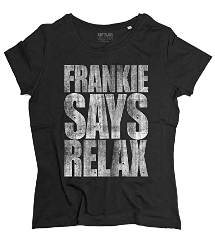 3styler Damen T-Shirt Frankie Says Relax - Funny Music Shirt - Vintage Linie - Bio-Baumwolle 140 g/m², Schwarz , Large von 3styler