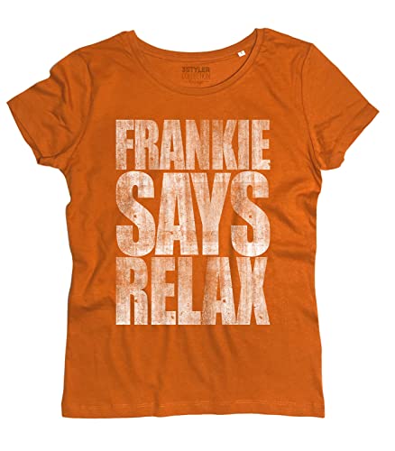 3styler Damen T-Shirt Frankie Says Relax - Funny Music Shirt - Vintage Linie - Bio-Baumwolle 140 g/m², Vintage Orange, Medium von 3styler