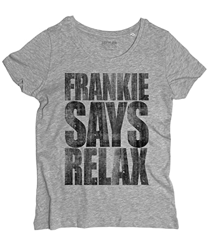 3styler Damen T-Shirt Frankie Says Relax - Funny Music Shirt - Vintage Linie - Bio-Baumwolle 140 g/m², Grau, X-Large von 3styler