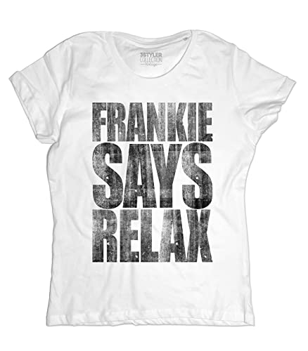 3styler Damen T-Shirt Frankie Says Relax - Funny Music Shirt - Vintage Linie - Bio-Baumwolle 140 g/m², Weiß, Large von 3styler