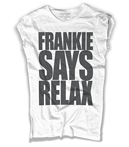 3styler T-Shirt für Damen, Weiß, Frankie Says Relax, Linie Collection, geflammte Baumwolle (Slub) 150 g/m², Weiß, Medium von 3styler