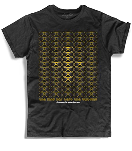 3styler T-Shirt für Herren, Schwarz, Elvis Has Left The Building - Gold Sunglasses - Linie Amazink - Flammige Baumwolle (Slub) 150 g/m², Schwarz , Medium von 3styler