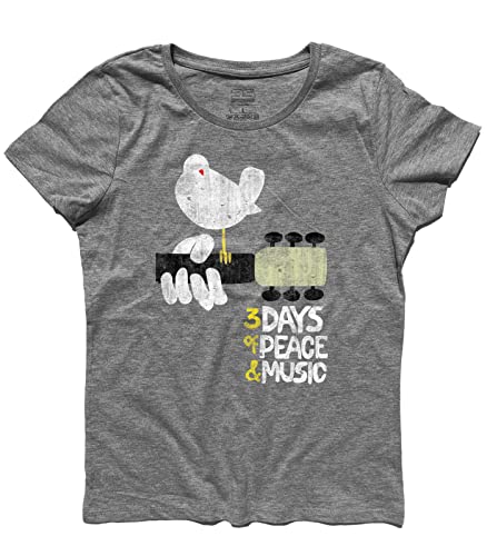 Damen T-Shirt Woodstock Concert - 3 Tage of Peace & Rock Music - Linie Classic - 100% Baumwolle 185 g/m², Grau, Large von 3styler