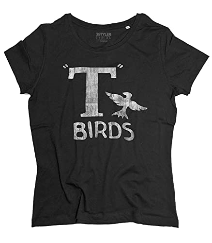 T-Shirt für Damen, T-Birds Grease – Danny Zuko und Sandy – Vintage Linie – Bio-Baumwolle 140 g/m², Schwarz , Large von 3styler
