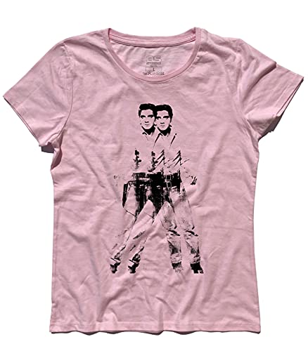 T-Shirt für Damen Elvis Double Rock And Roll The King Cowboy - Pop Art Andy Shirt - Linie Classic - 100% Baumwolle 185 g/m², Rosa, Medium von 3styler