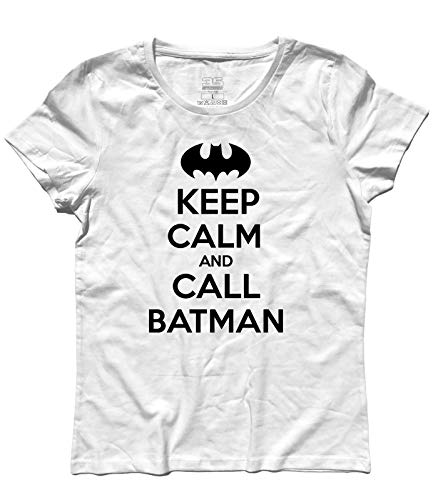 T-Shirt für Damen Keep Calm And Call Batman - Gotham City - Linie Classic - 100% Baumwolle 185 g/m², Weiß, Small von 3styler