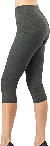 4How Sport Leggings Damen 3/4 Capri Leggings Baumwolle Damen Grau Blickdicht Jogginghose Frauen Sport Tights Breiter Bund Sporthose Fitness Yoga Pants M von 4How