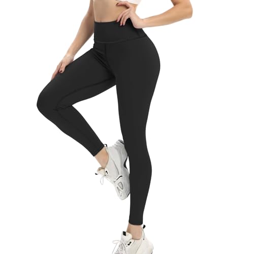 4How Leggings Damen Sportleggins Baumwolle Ligh Waist Sporthose LaufhoseBlickdicht Yoga Hose 2er-Pack Schwarz S von 4How