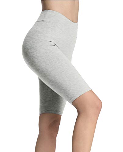 4How Damen Shorts Kurze Leggings Tights Radlerhose Knielang Baumwolle blickdichte Sporthose Jogginghose Laufshorts Fitness Yoga Hose Hellgrau XL von 4How