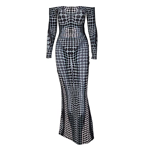 Damen Langarm Bodycon Kleid Einzigartiger 3D Druck Sexy Body-Shaping Party Clubwear Langes Maxi Bleistiftkleid, Schwarz - 11082 g, Klein Damen Langarm Bodycon Kleid Einzigartiger 3D Druck Sexy Body-Shaping Party Clubwear Langes Maxi Bleistiftkleid, Schwarz - 11082 g, Klein von 4UFIT