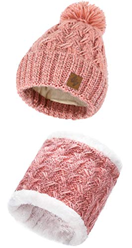 4sold Herren Damen Wurm Winter Style Beanie Strickmütze Mütze und Schal mit Fellbommel Bommelmütze Hat Gestrickte Pudelmütze Plain Ski Pom Wooly with Full Cosy Fleece-Futter (Black) (Pink Black) von 4sold