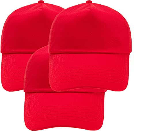 4sold Junior Original 5 Panel Cap Unisex Jungen Mädchen Mütze Baseball Cap Hut Kinder Kappe (Set 3 x Bright Red) von 4sold